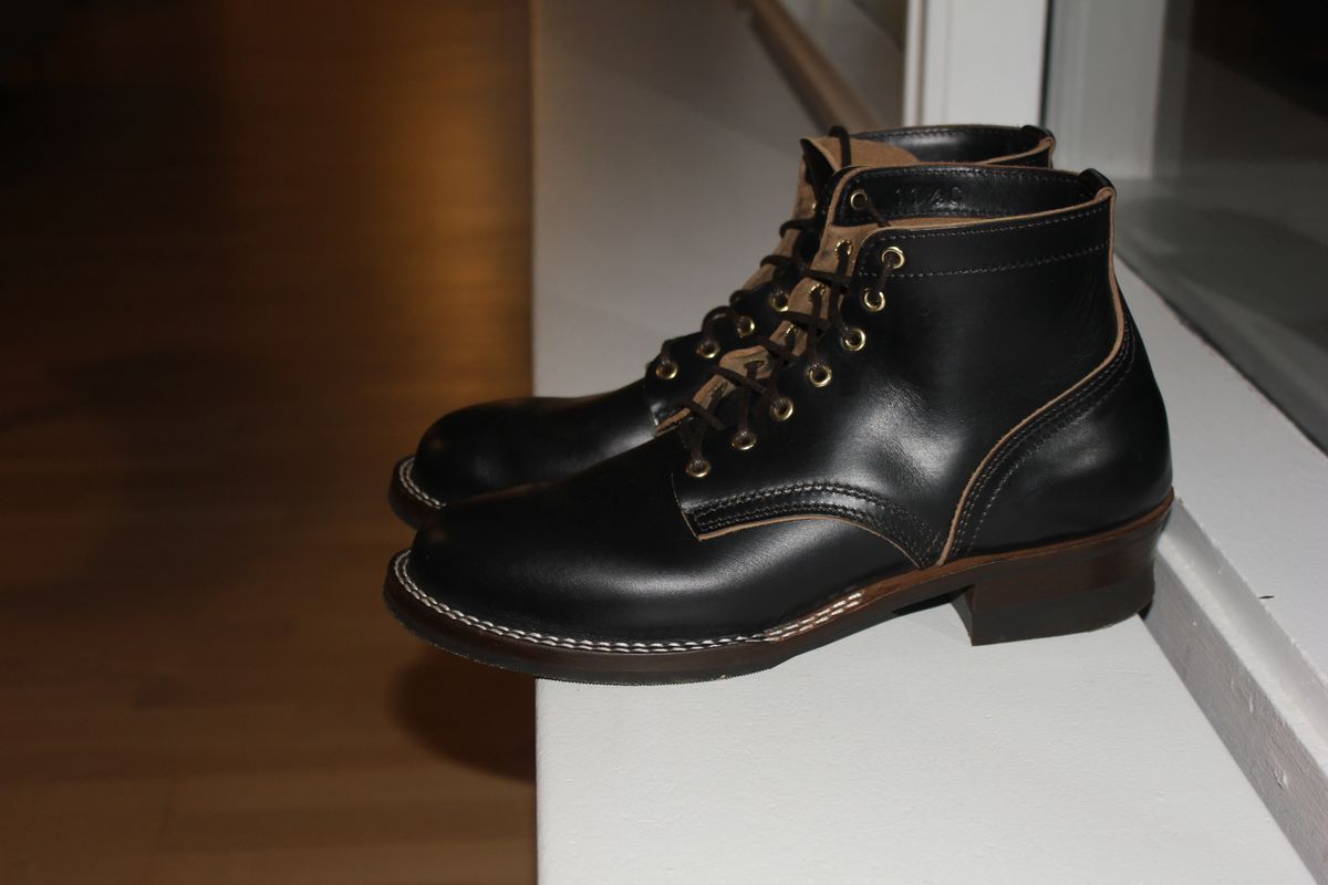 Photo by JSD on October 5, 2025 of the Nicks Ivan in Horween Black Chromexcel.
