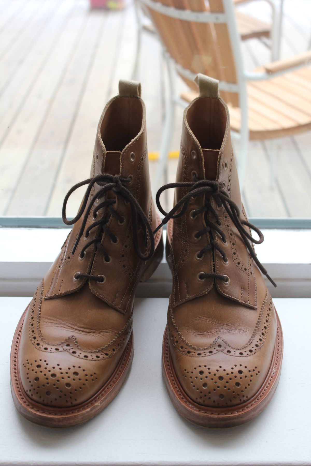 Photo by JSD on August 6, 2025 of the Tricker's Stow Country Boot in Horween Natural Chromexcel.