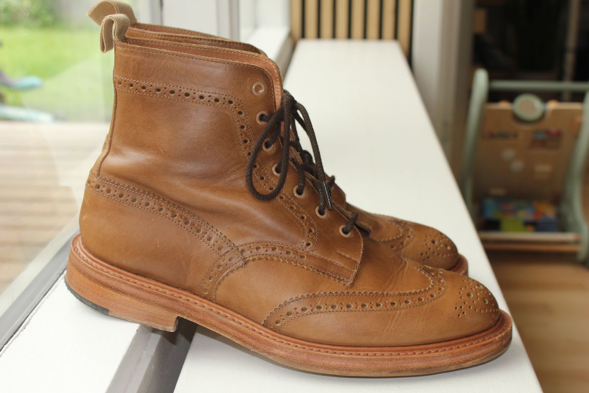 Photo by JSD on August 6, 2025 of the Tricker's Stow Country Boot in Horween Natural Chromexcel.