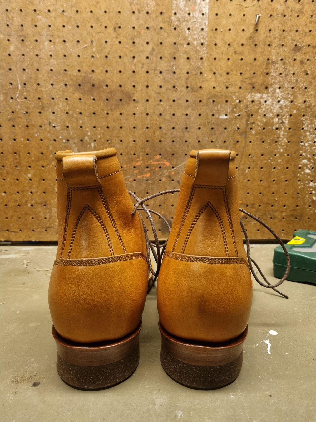 Photo by JSD on March 26, 2025 of the Jakkrabbits Logger Boot in Tochigi Oil Vachetta #1 Light Brown.