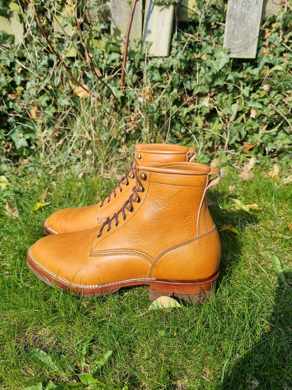 Photo by JSD on March 28, 2025 of the Jakkrabbits Logger Boot in Tochigi Oil Vachetta #1 Light Brown.