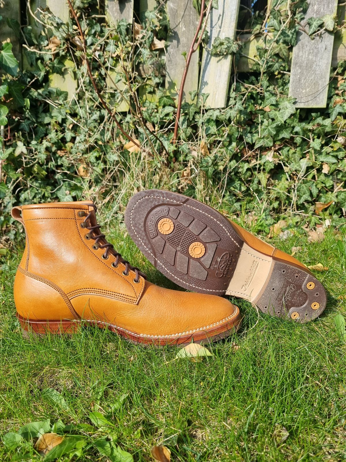 Photo by JSD on March 28, 2025 of the Jakkrabbits Logger Boot in Tochigi Oil Vachetta #1 Light Brown.