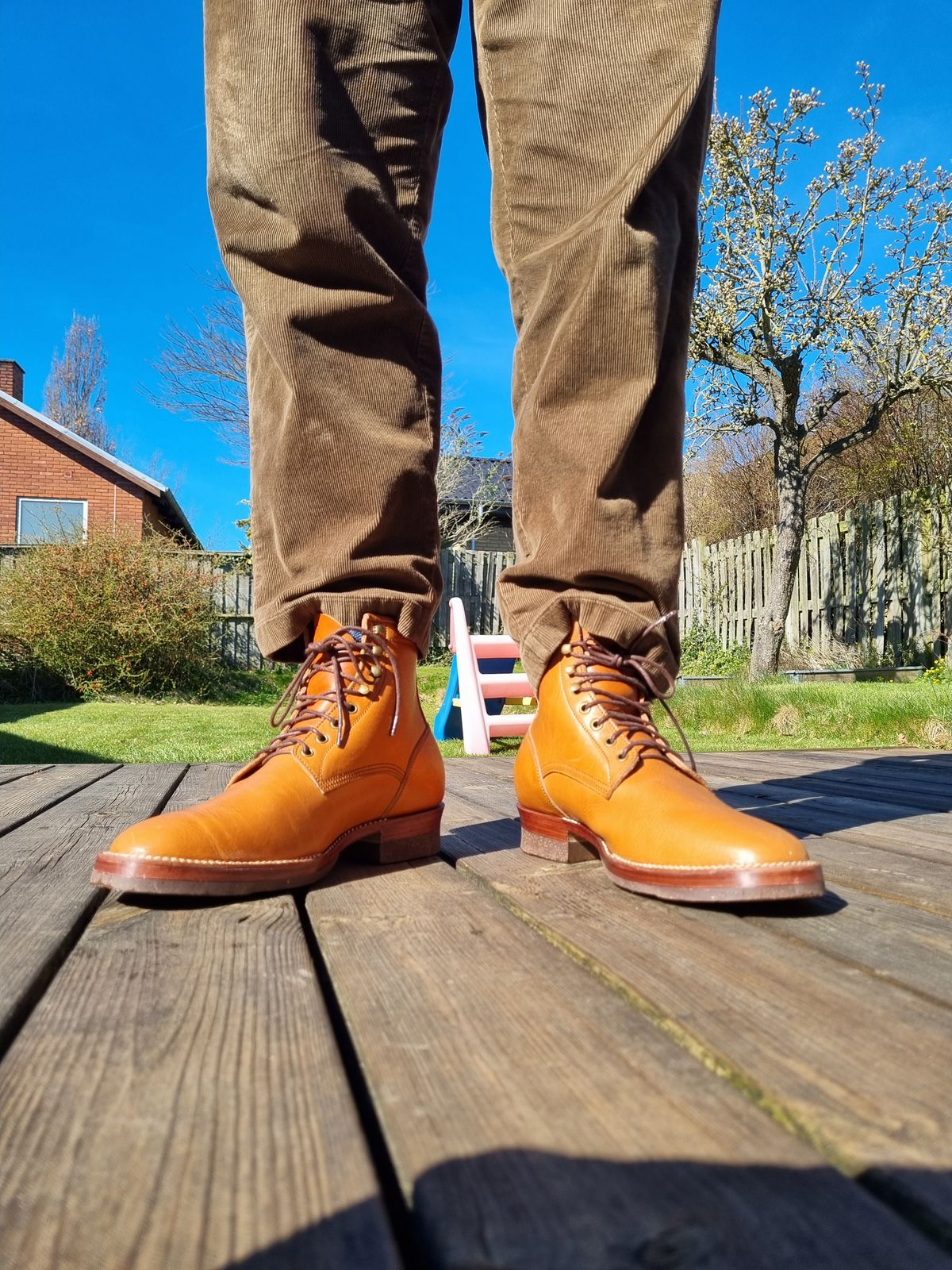 Photo by JSD on April 1, 2025 of the Jakkrabbits Logger Boot in Tochigi Oil Vachetta #1 Light Brown.