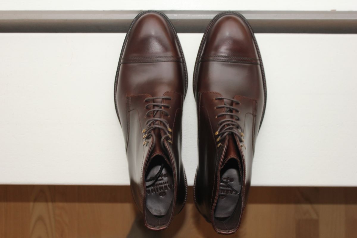 Photo by JSD on August 26, 2025 of the Carmina Dress Boots 80179 in Horween Brown Chromexcel.