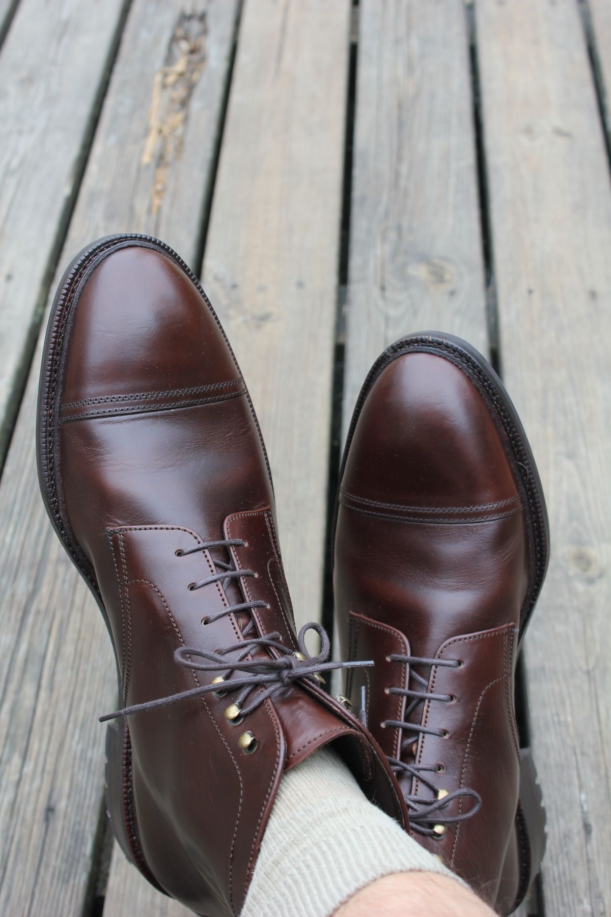 Photo by JSD on August 26, 2025 of the Carmina Dress Boots 80179 in Horween Brown Chromexcel.