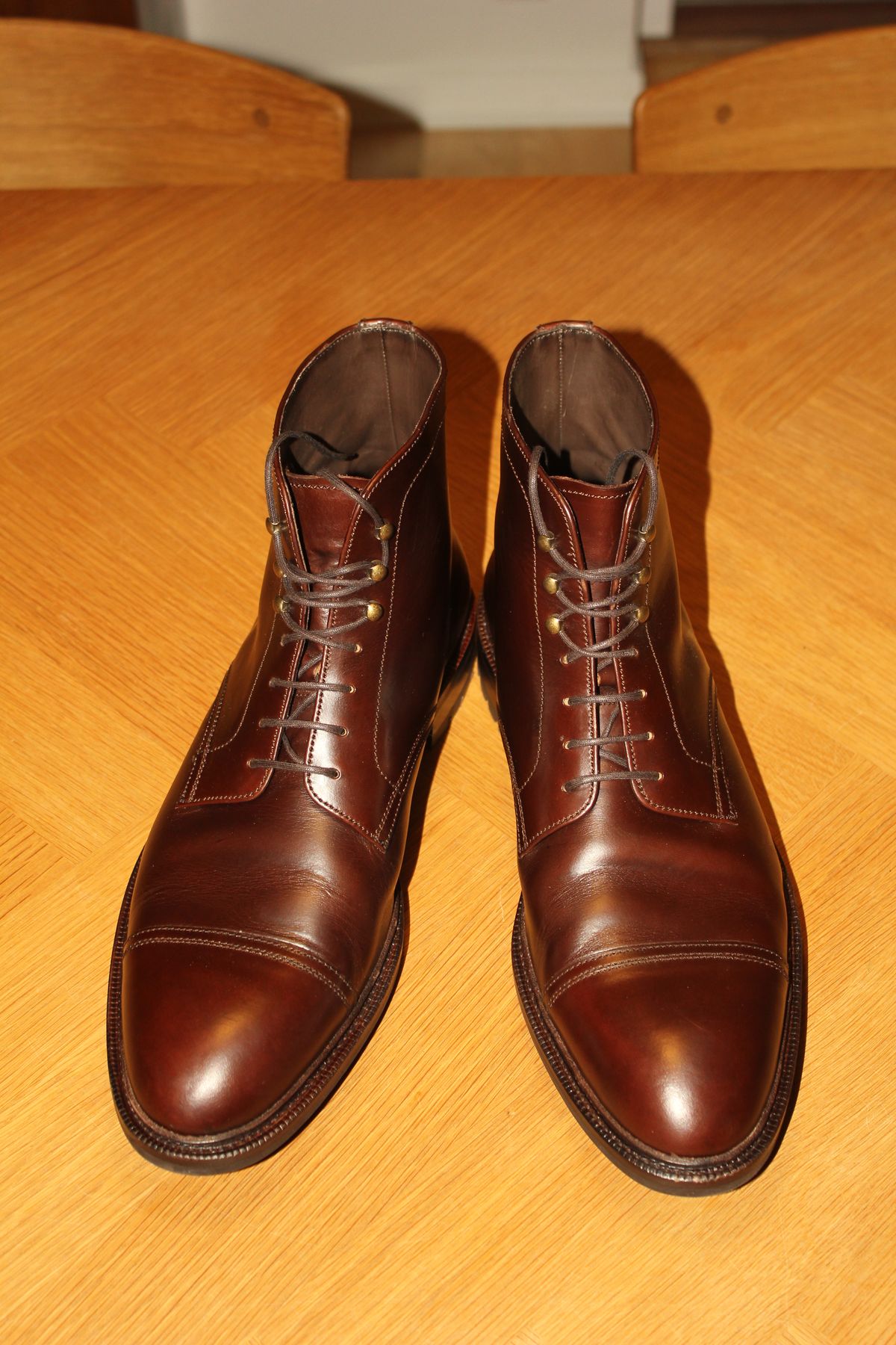 Photo by JSD on August 28, 2025 of the Carmina Dress Boots 80179 in Horween Brown Chromexcel.