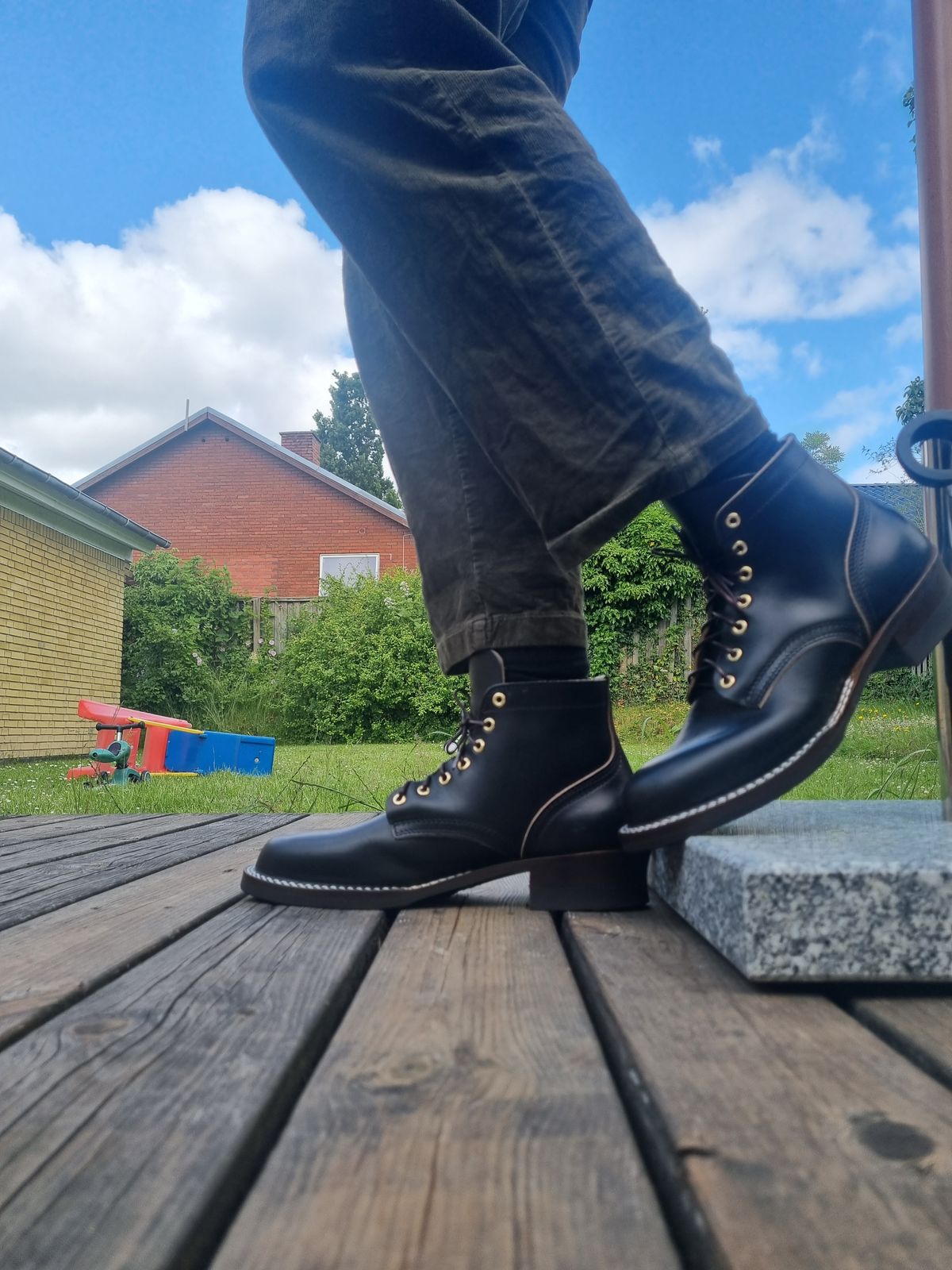 Photo by JSD on June 19, 2025 of the Nicks Ivan in Horween Black Chromexcel.