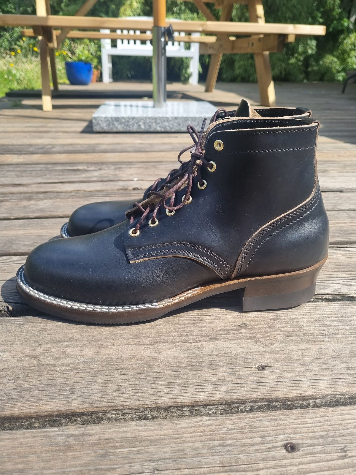 Photo by JSD on June 19, 2025 of the Nicks Ivan in Horween Black Chromexcel.