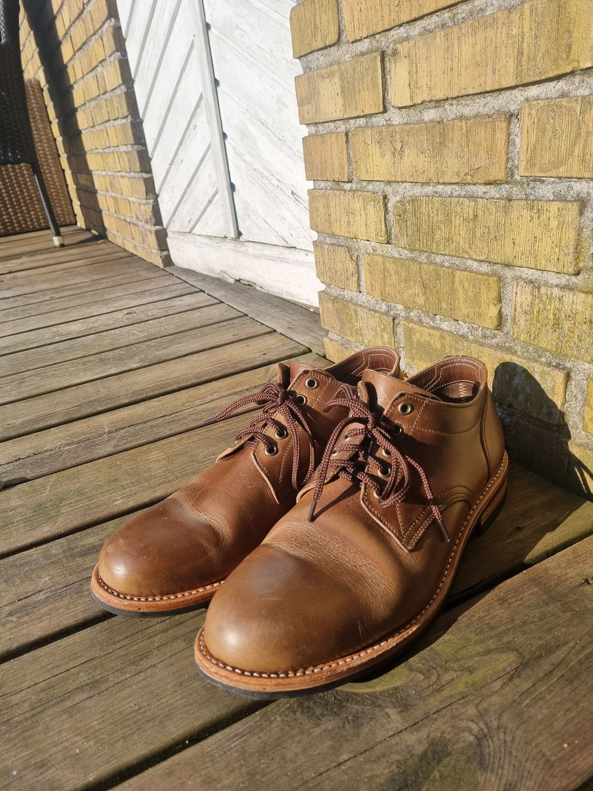 Photo by JSD on June 11, 2025 of the Oak Street Bootmakers Trench Oxford in Horween Natural Chromexcel.