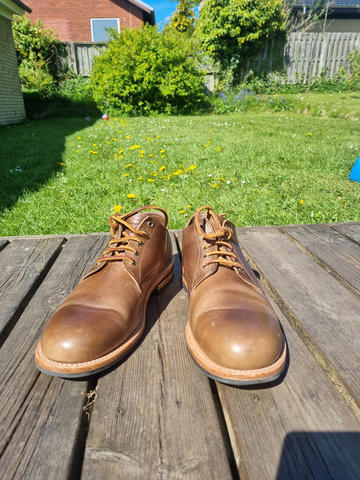 Photo by JSD on May 12, 2025 of the Oak Street Bootmakers Trench Oxford in Horween Natural Chromexcel.