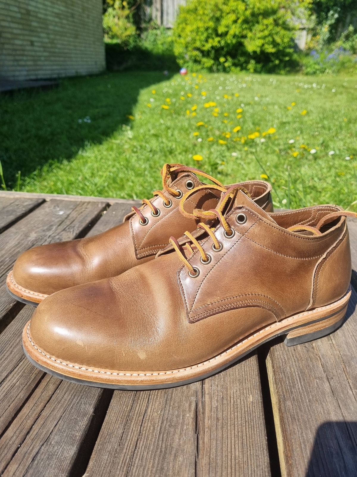 Photo by JSD on May 12, 2025 of the Oak Street Bootmakers Trench Oxford in Horween Natural Chromexcel.
