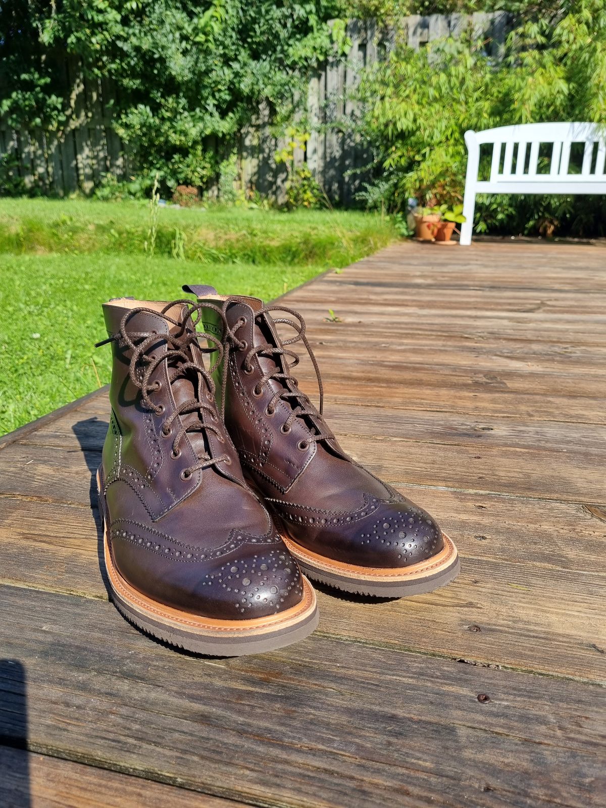 Photo by JSD on August 28, 2024 of the Tricker's Stow Country Boot in Cafe Burnished Calf.