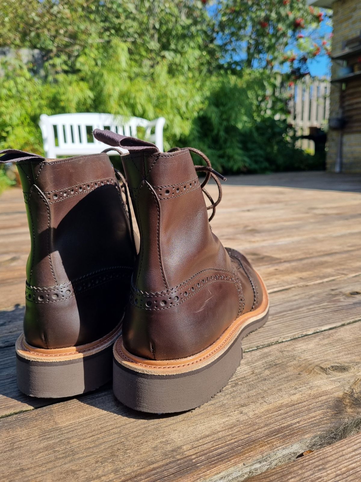 Photo by JSD on August 28, 2024 of the Tricker's Stow Country Boot in Cafe Burnished Calf.