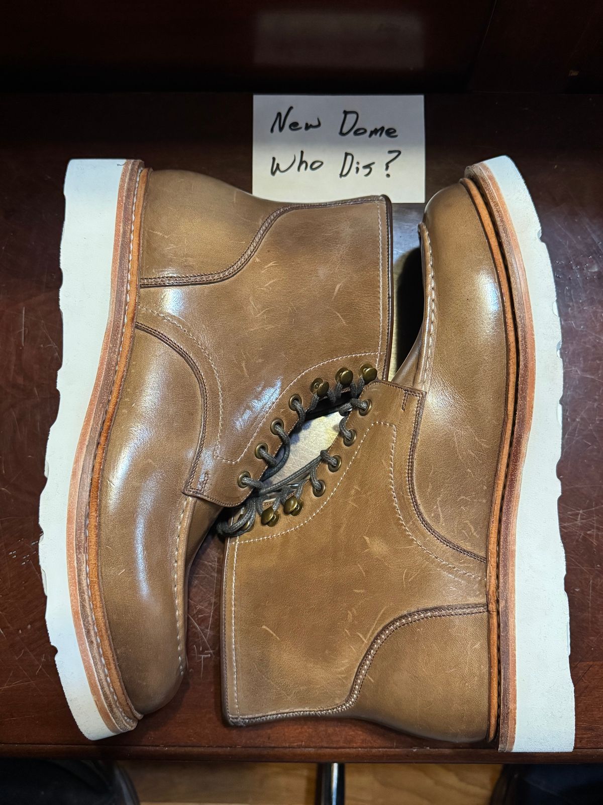 Photo by Bootsforever on October 2, 2025 of the Blkbrd Shoemaker Dallas Moctoe Boot in Horween Natural Chromexcel.