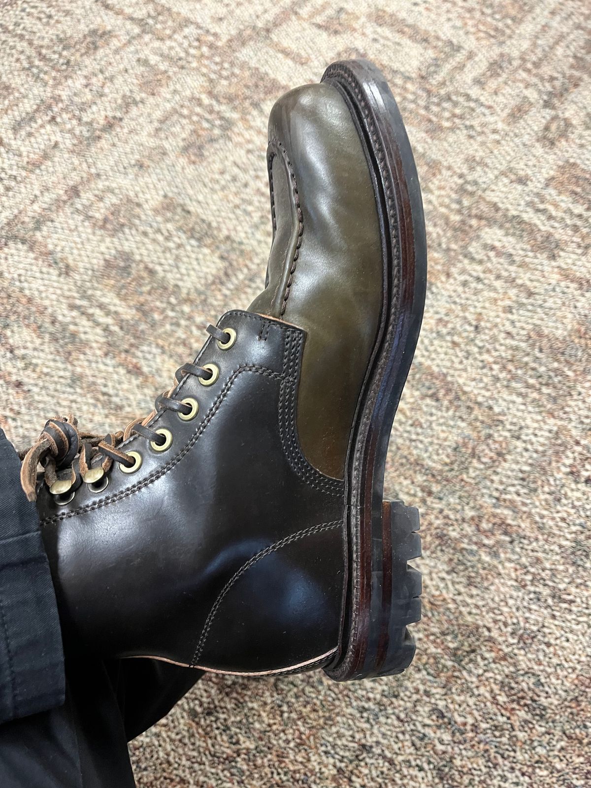 Photo by Apexxx on June 15, 2025 of the Grant Stone Brass Boot in Horween Maduro Shell Cordovan.