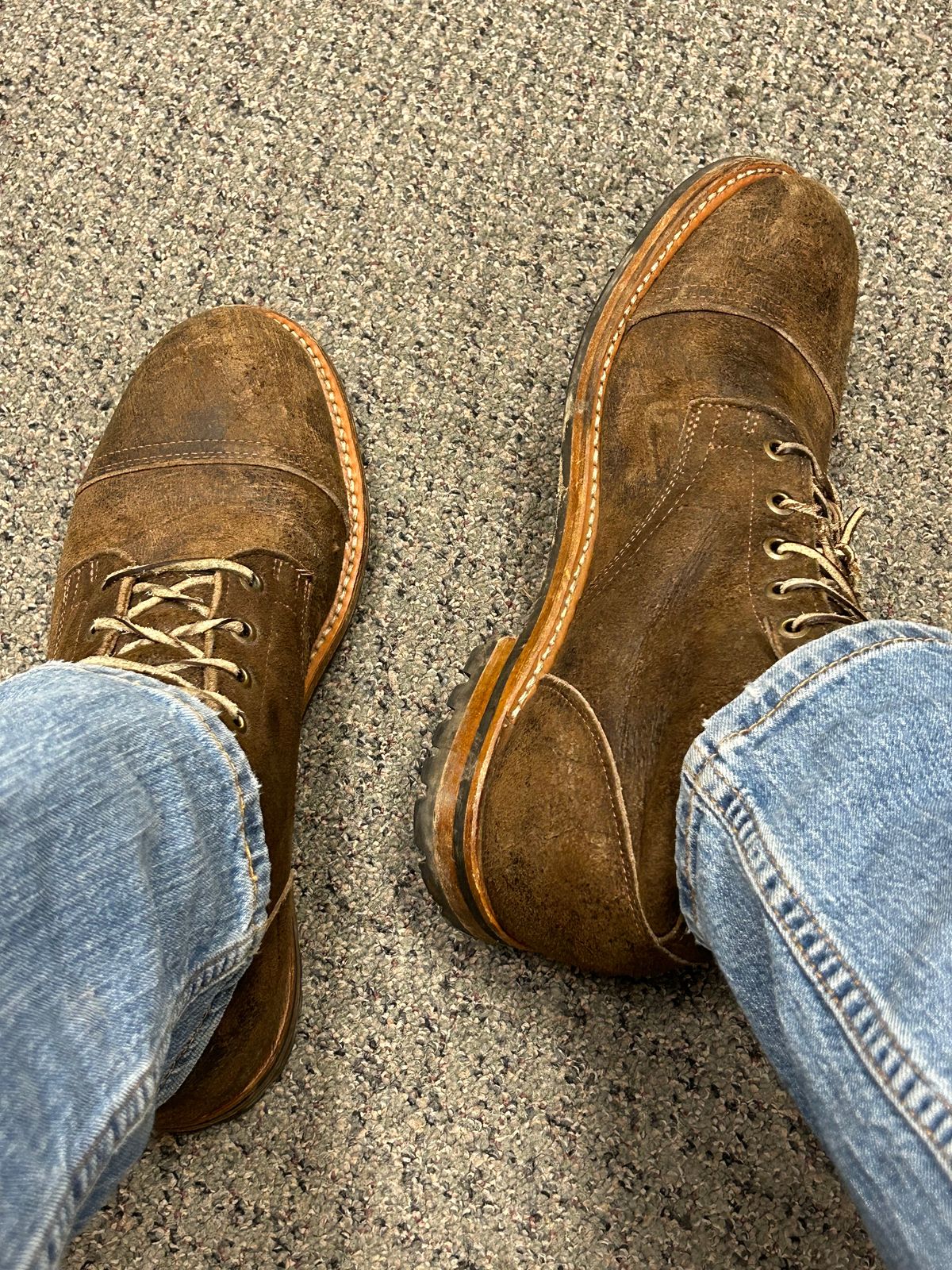 Photo by MennoNaseem on November 26, 2024 of the Truman Cap Toe Boot in C.F. Stead Stone Rambler.