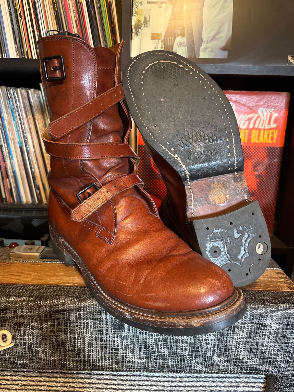 Photo by sophisto79 on April 17, 2025 of the Eastman Leather Tanker Boots in Russet Brown Horsehide.