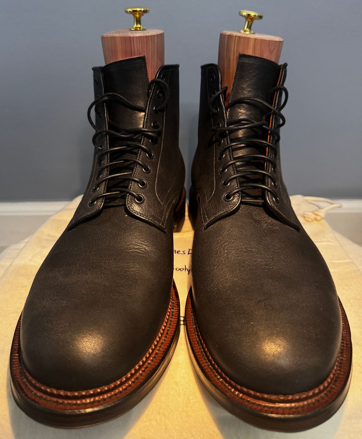 Photo by bigbootyboots on October 9, 2024 of the Viberg Navvy Boot in Horween Washed Chromexcel.