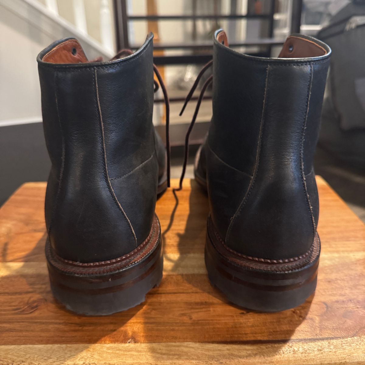 Photo by bigbootyboots on November 5, 2024 of the Viberg Navvy Boot in Horween Washed Chromexcel.
