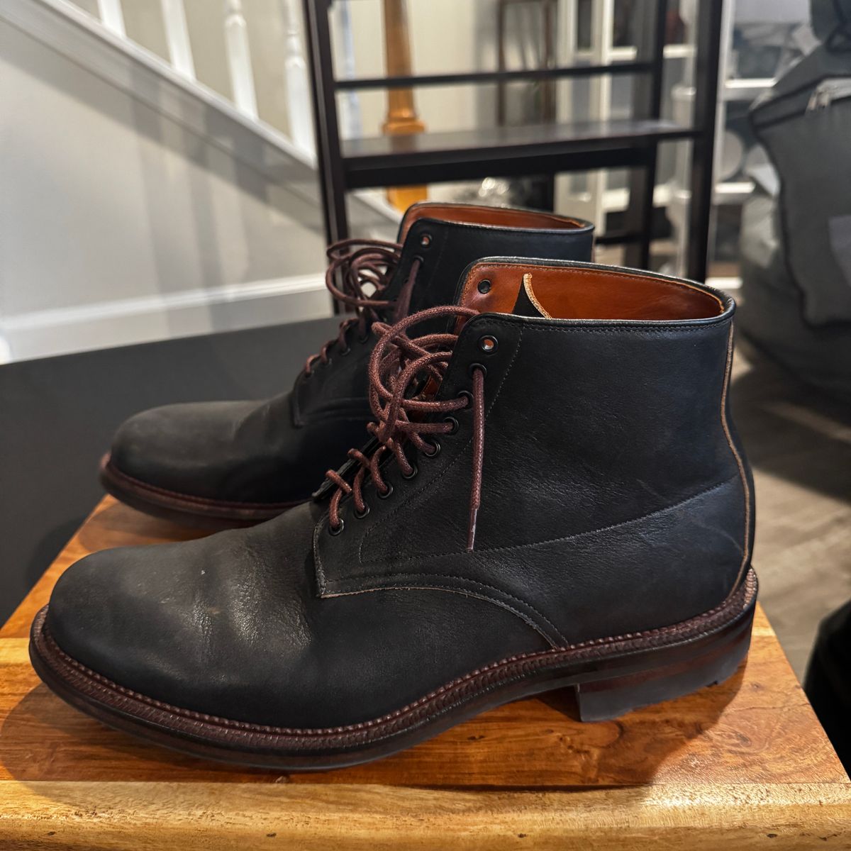 Photo by bigbootyboots on November 5, 2024 of the Viberg Navvy Boot in Horween Washed Chromexcel.