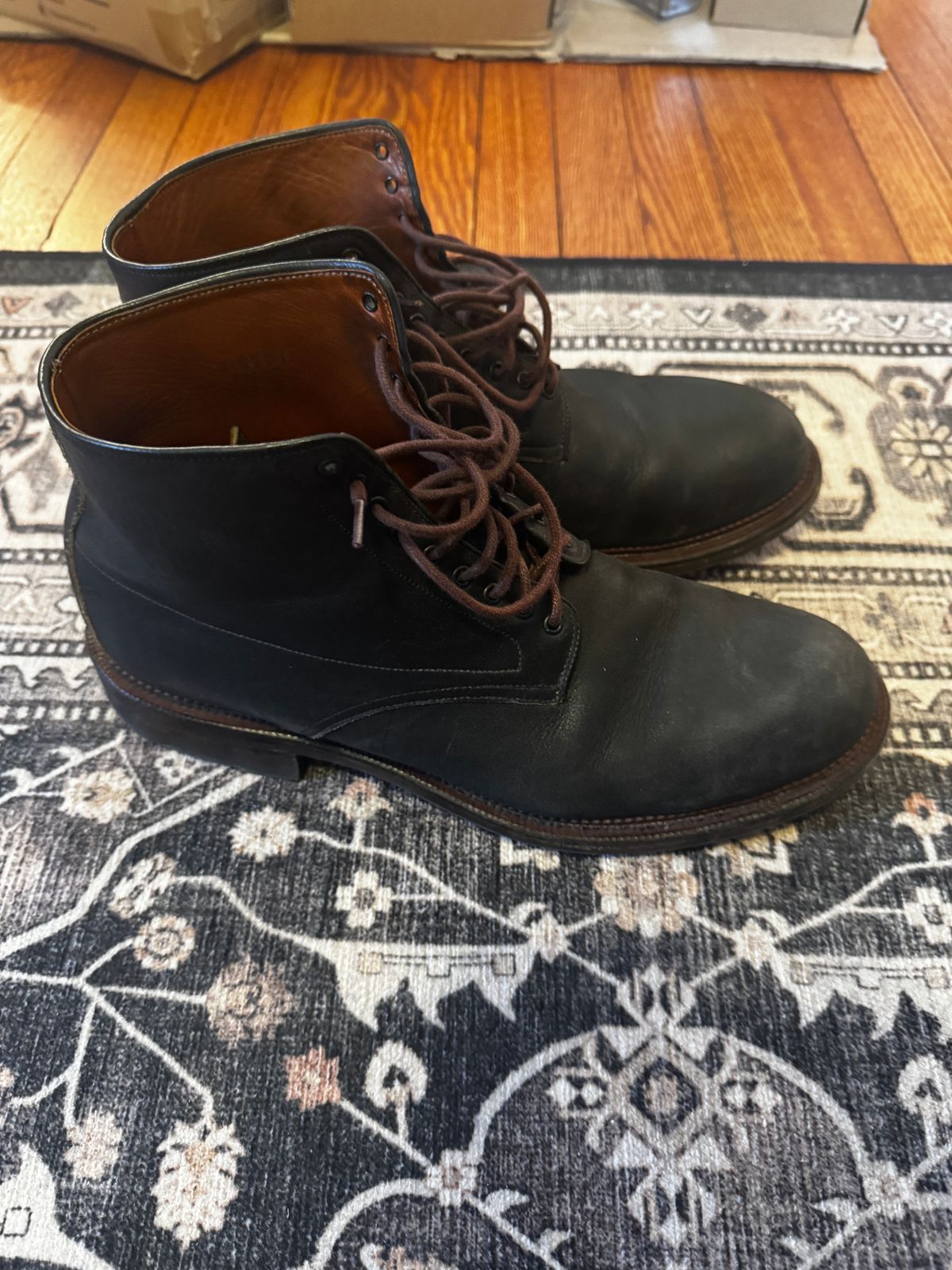 Photo by bigbootyboots on January 5, 2025 of the Viberg Navvy Boot in Horween Washed Chromexcel.