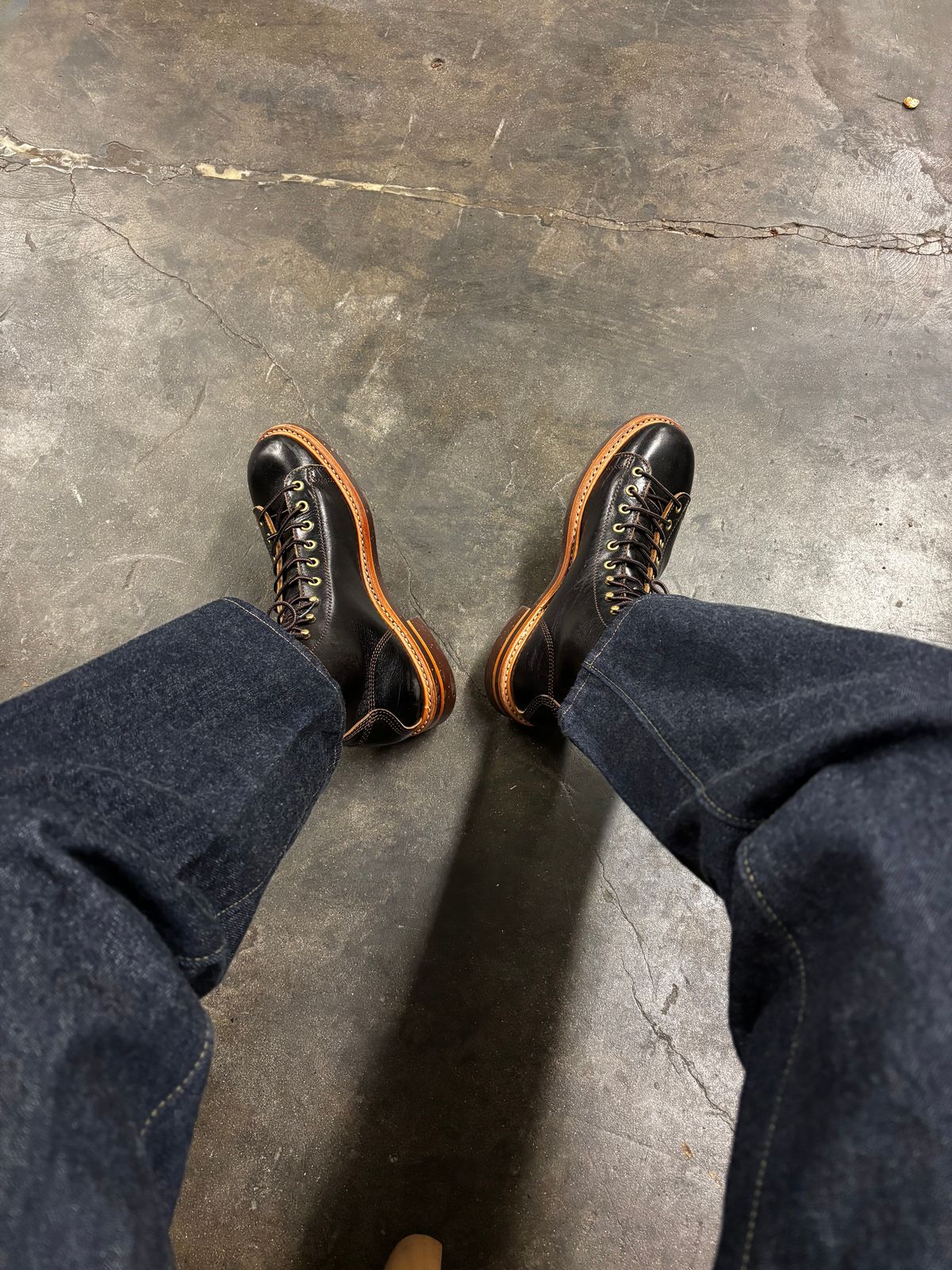 Photo by Skinnylegend on August 18, 2025 of the John Lofgren Monkey Boots in Shinki Wabi-Sabi Horsebutt.