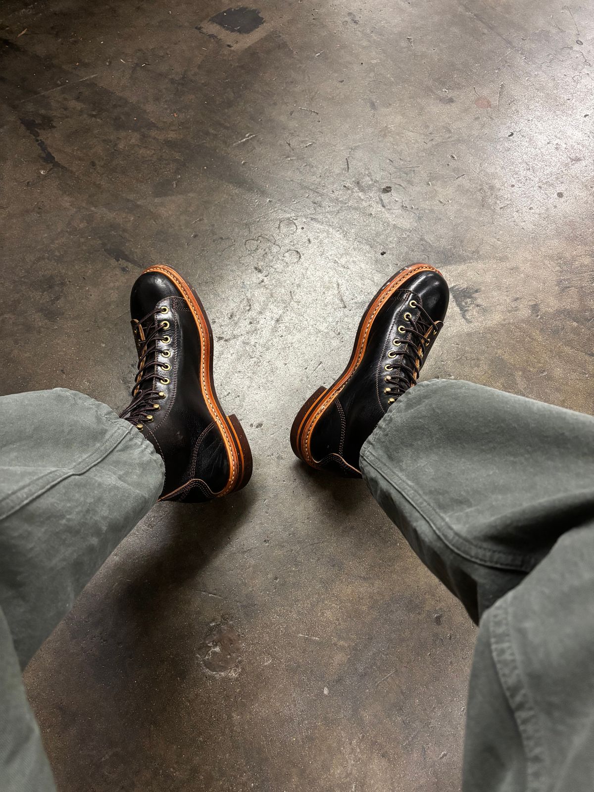 Photo by Skinnylegend on October 6, 2025 of the John Lofgren Monkey Boots in Shinki Wabi-Sabi Horsebutt.