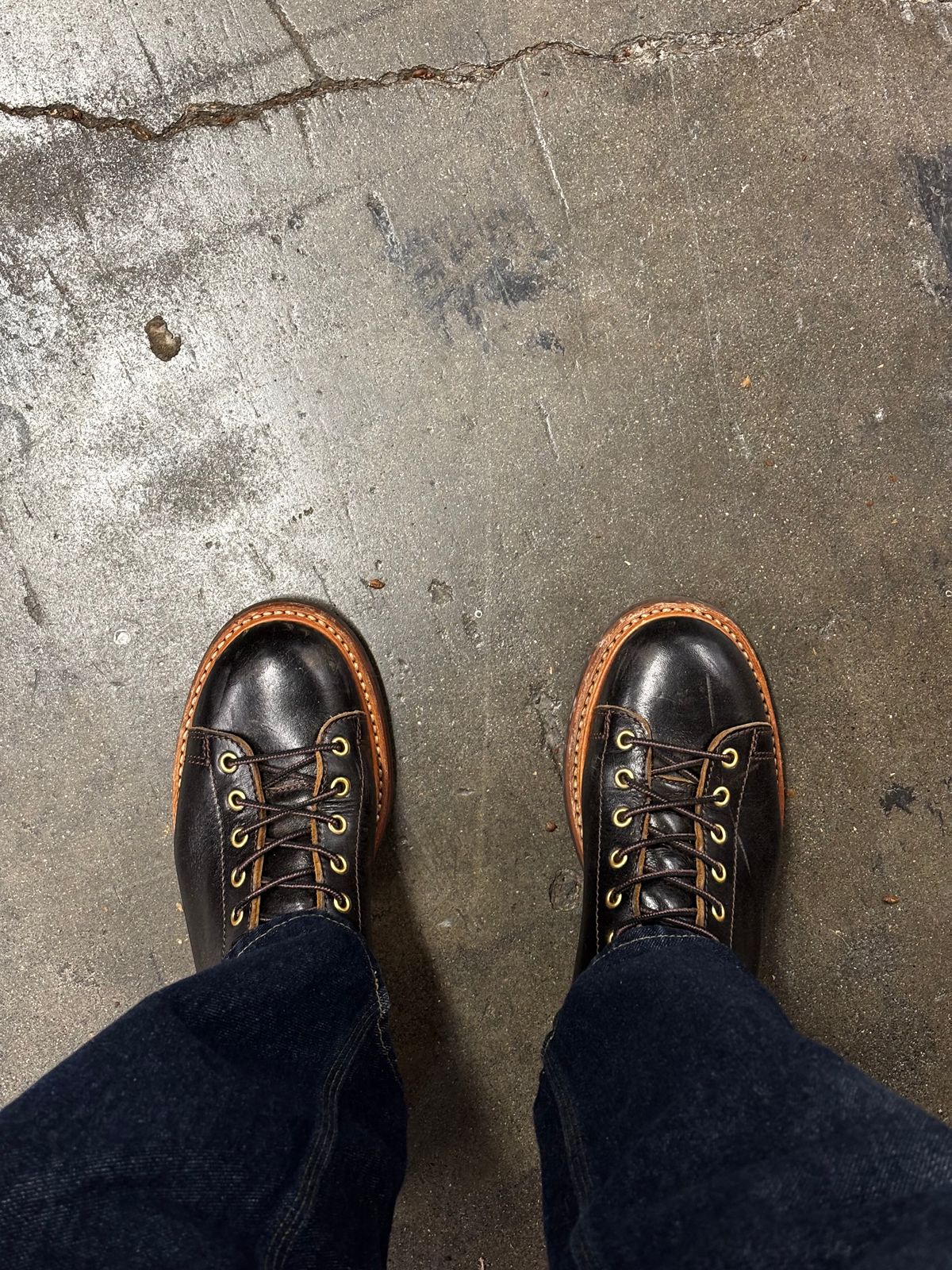 Photo by Skinnylegend on December 16, 2025 of the John Lofgren Monkey Boots in Shinki Wabi-Sabi Horsebutt.