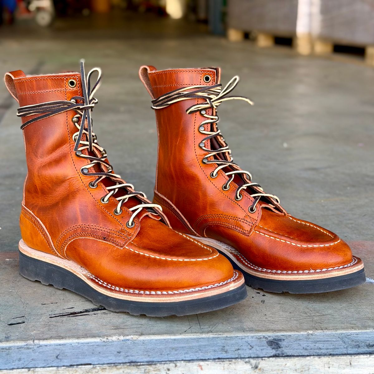 Photo by iggyskier on April 18, 2026 of the Nicks Moc Toe in Wickett & Craig Tobacco Double Stuffed.