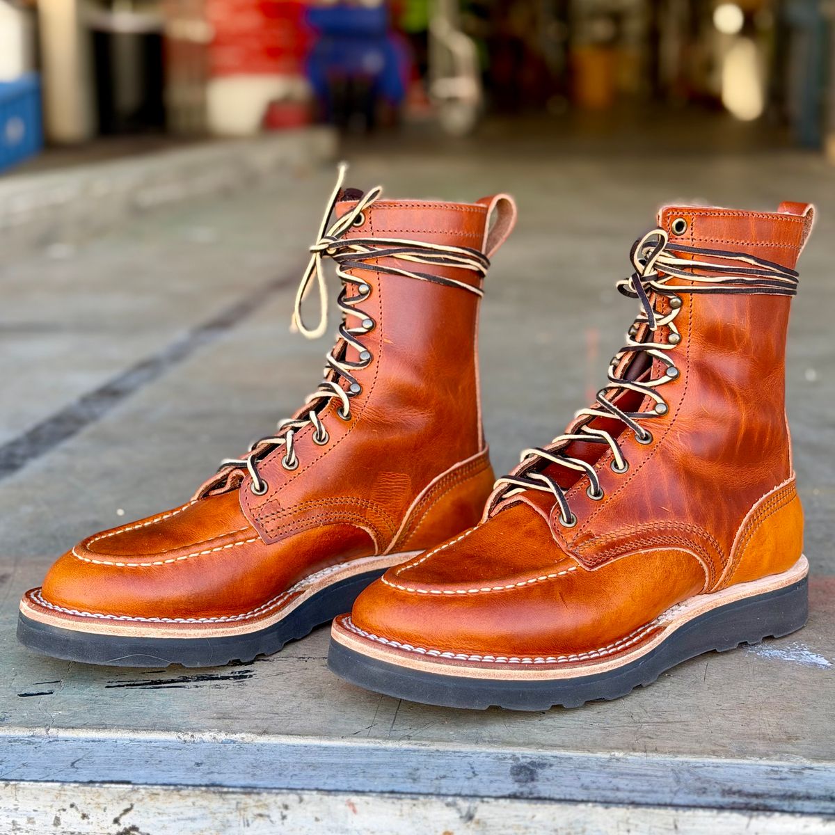 Photo by iggyskier on April 18, 2026 of the Nicks Moc Toe in Wickett & Craig Tobacco Double Stuffed.