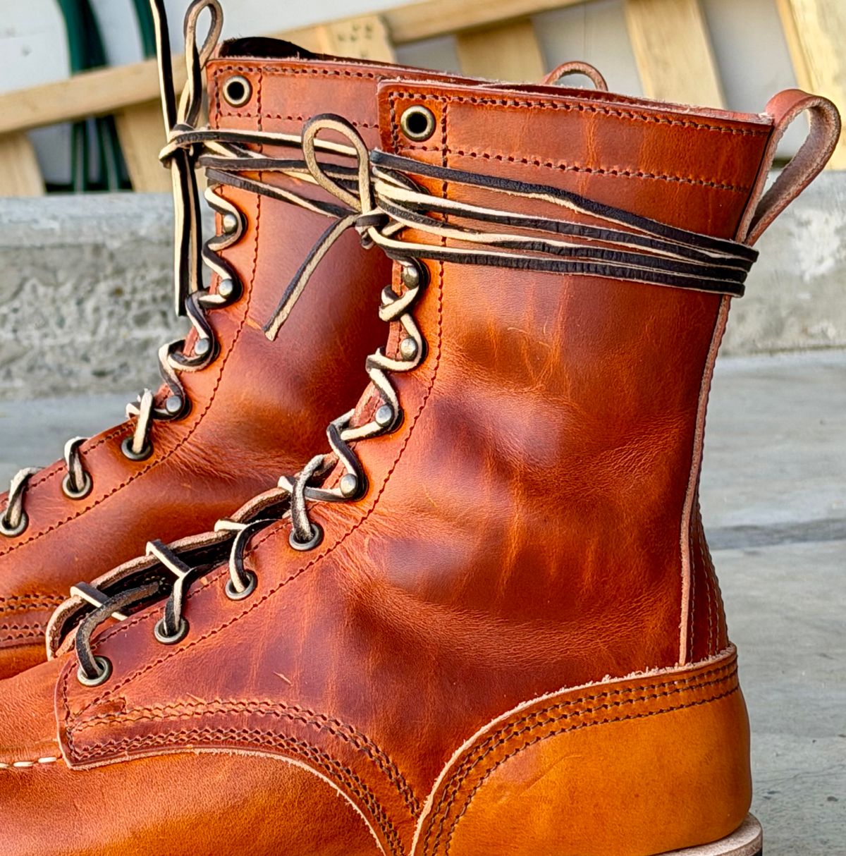 Photo by iggyskier on April 18, 2026 of the Nicks Moc Toe in Wickett & Craig Tobacco Double Stuffed.