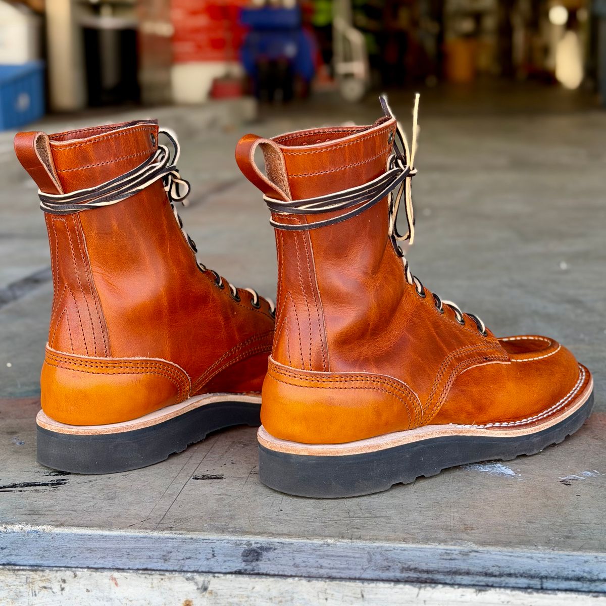 Photo by iggyskier on April 18, 2026 of the Nicks Moc Toe in Wickett & Craig Tobacco Double Stuffed.