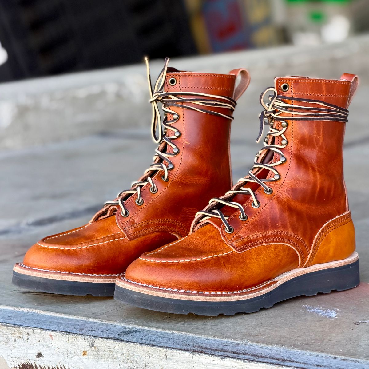 Photo by iggyskier on April 18, 2026 of the Nicks Moc Toe in Wickett & Craig Tobacco Double Stuffed.