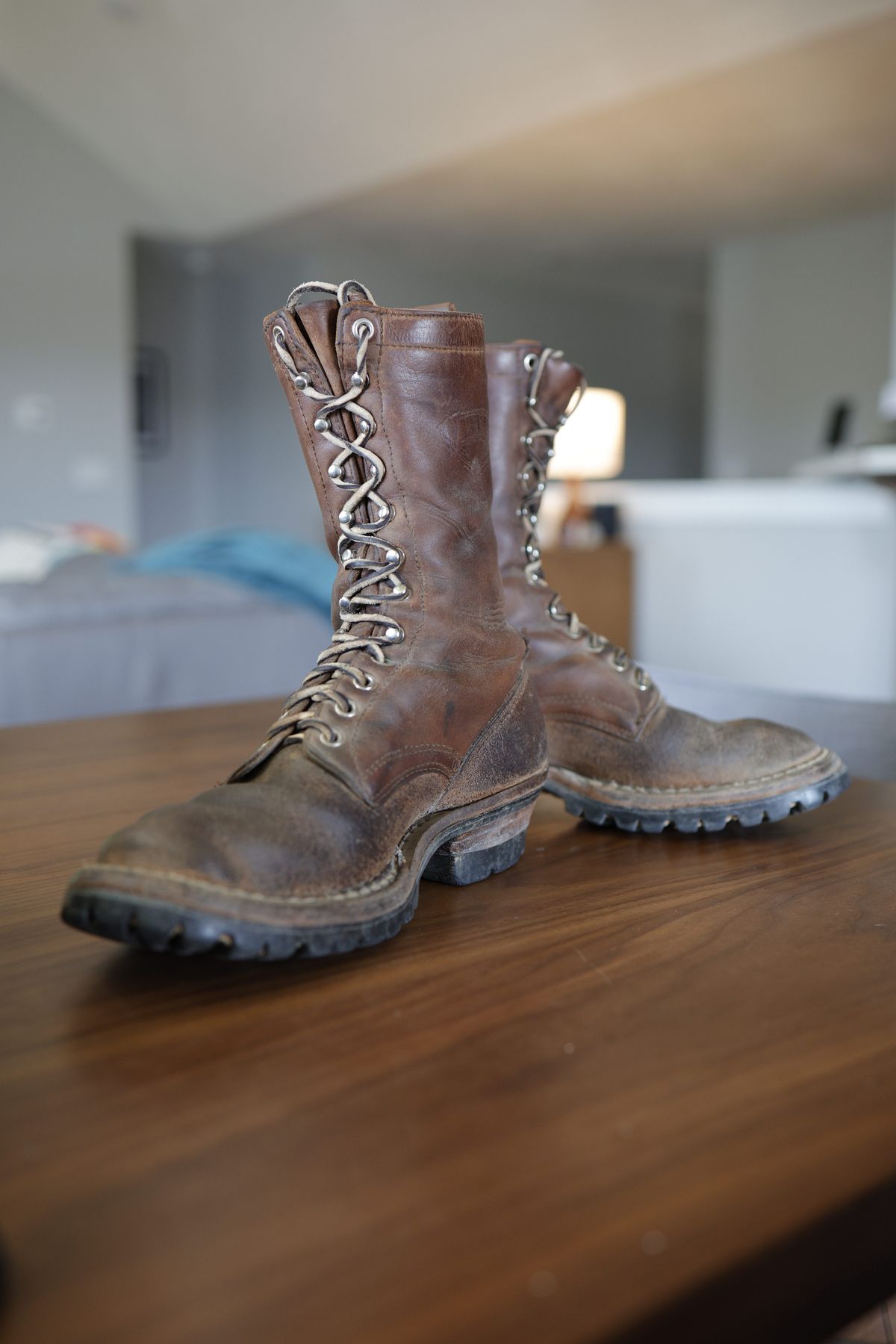 Photo by 7018 on July 4, 2025 of the White's Smokejumper in Horween Brown Chromexcel.