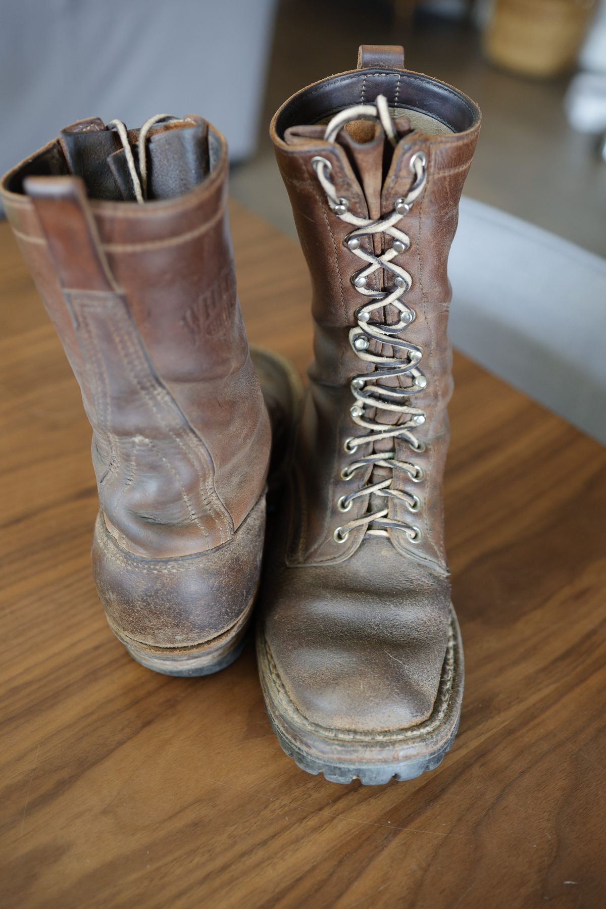 Photo by 7018 on July 4, 2025 of the White's Smokejumper in Horween Brown Chromexcel.