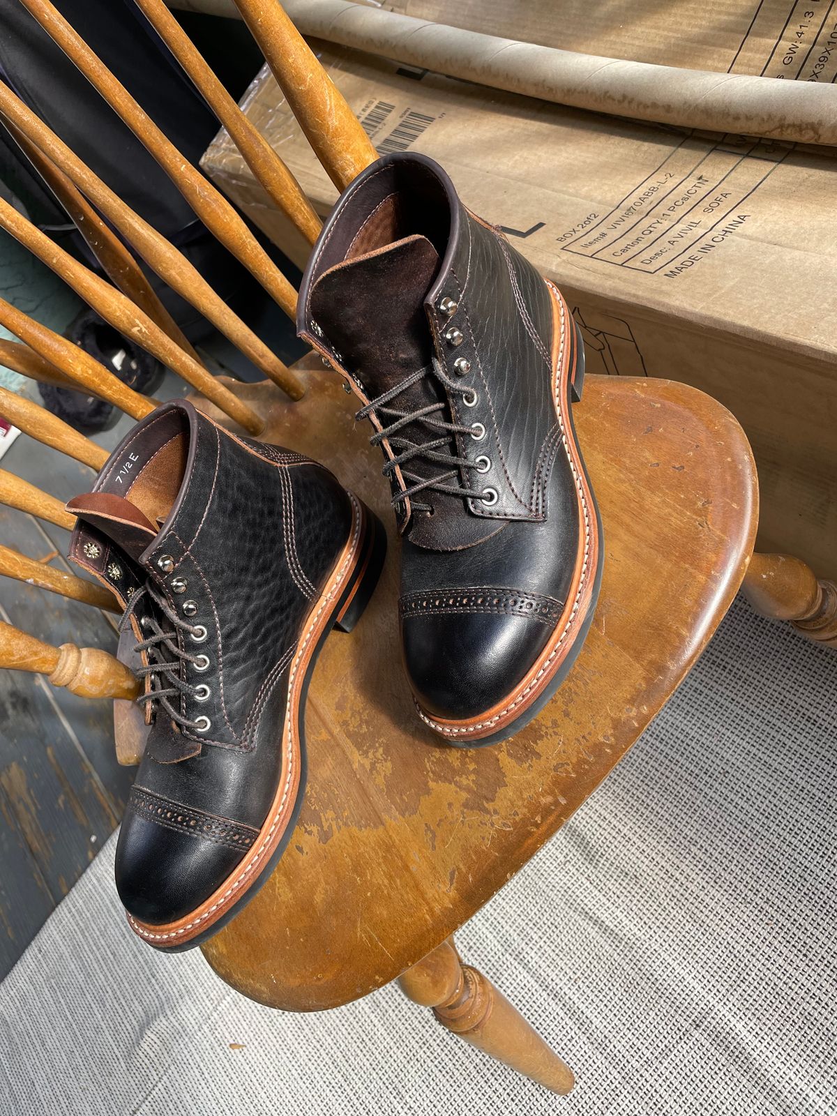 Photo by whir0 on February 15, 2026 of the John Lofgren Combat Boots in Shinki Black Shell Cordovan.