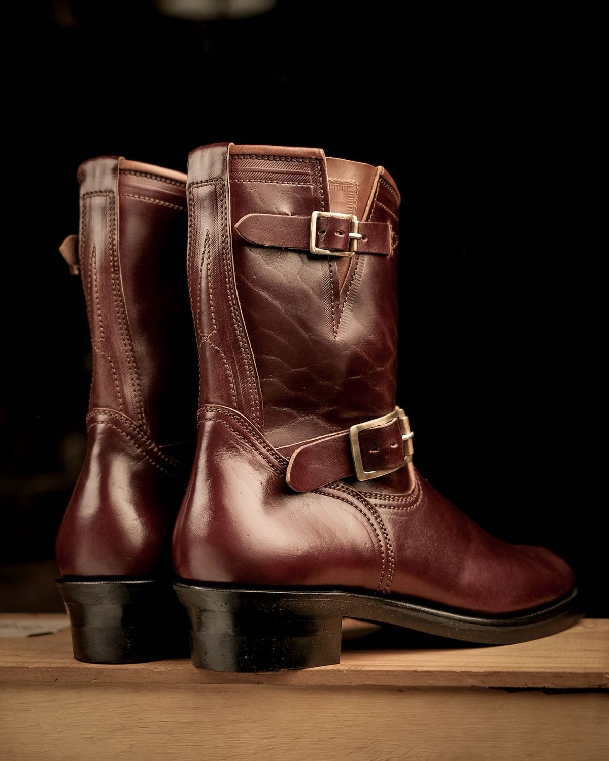 Photo by notyourordinaryfade on September 27, 2025 of the Briselblack The Keeper 'Type 3' Engineer Boots in Maryam Toscanello Horsebutt Overdyed Oxblood.