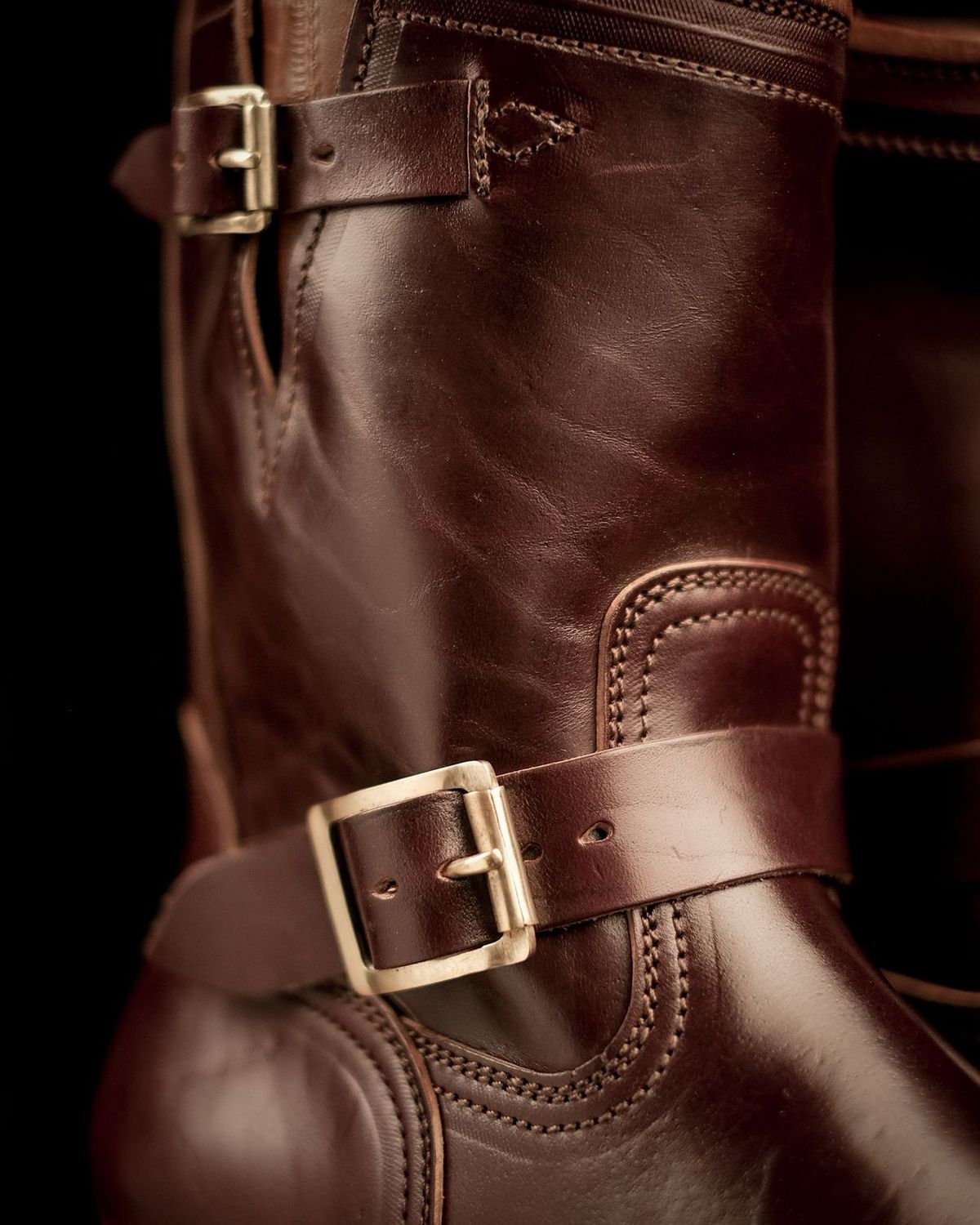 Photo by notyourordinaryfade on September 27, 2025 of the Briselblack The Keeper 'Type 3' Engineer Boots in Maryam Toscanello Horsebutt Overdyed Oxblood.