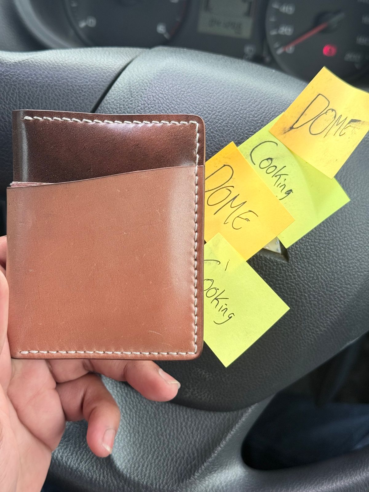 Photo by GOGOGO97 on November 6, 2025 of the SYH GOODS Kaarka Folded Extra Slot Money in Brown Marbled Rocado Shell Cordovan & Shinki Natural Shell Cordovan.