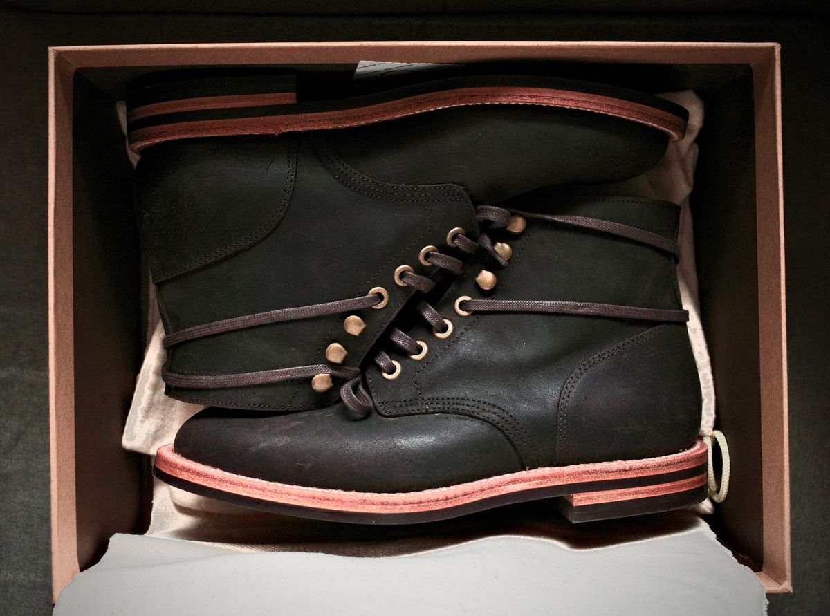 Photo by jct on October 1, 2025 of the Grant Stone Diesel Boot in C.F. Stead Earth Waxy Commander Suede.
