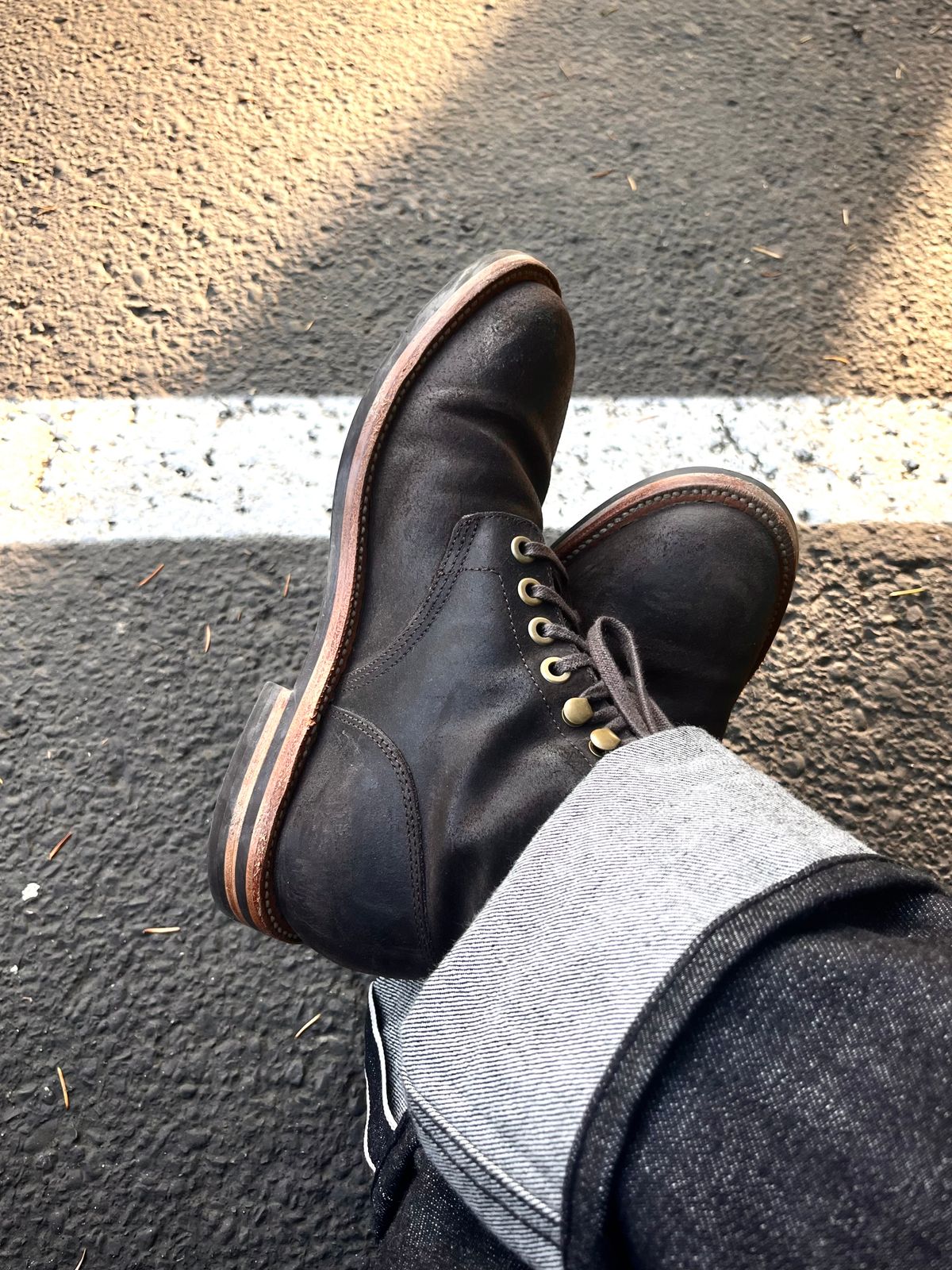 Photo by jct on November 11, 2025 of the Grant Stone Diesel Boot in C.F. Stead Earth Waxy Commander Suede.