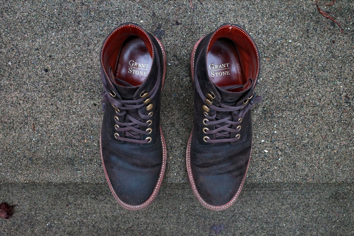 Photo by jct on January 2, 2026 of the Grant Stone Diesel Boot in C.F. Stead Earth Waxy Commander Suede.