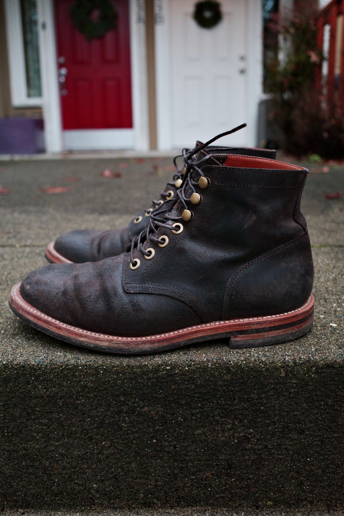 Photo by jct on February 2, 2026 of the Grant Stone Diesel Boot in C.F. Stead Earth Waxy Commander Suede.