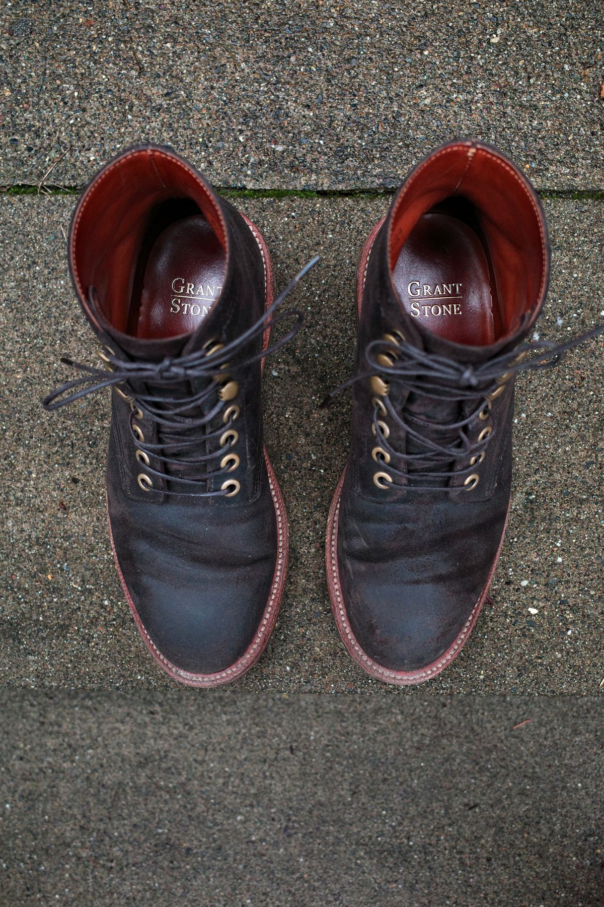 Photo by jct on February 2, 2026 of the Grant Stone Diesel Boot in C.F. Stead Earth Waxy Commander Suede.