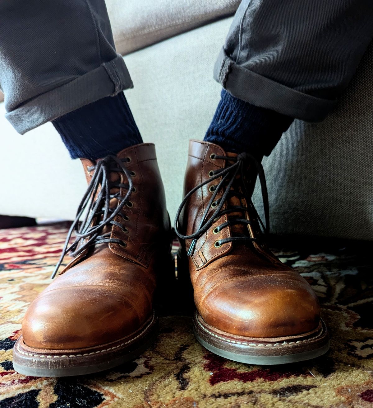 Photo by pilechko on October 9, 2025 of the Caswell Boot Company Lisbon in C.F. Stead Caramel Classic Oiled Shoulder.