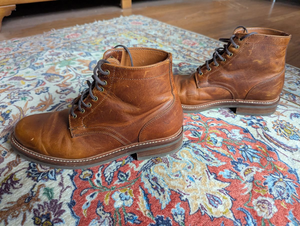 Photo by pilechko on November 3, 2025 of the Caswell Boot Company Lisbon in C.F. Stead Caramel Classic Oiled Shoulder.
