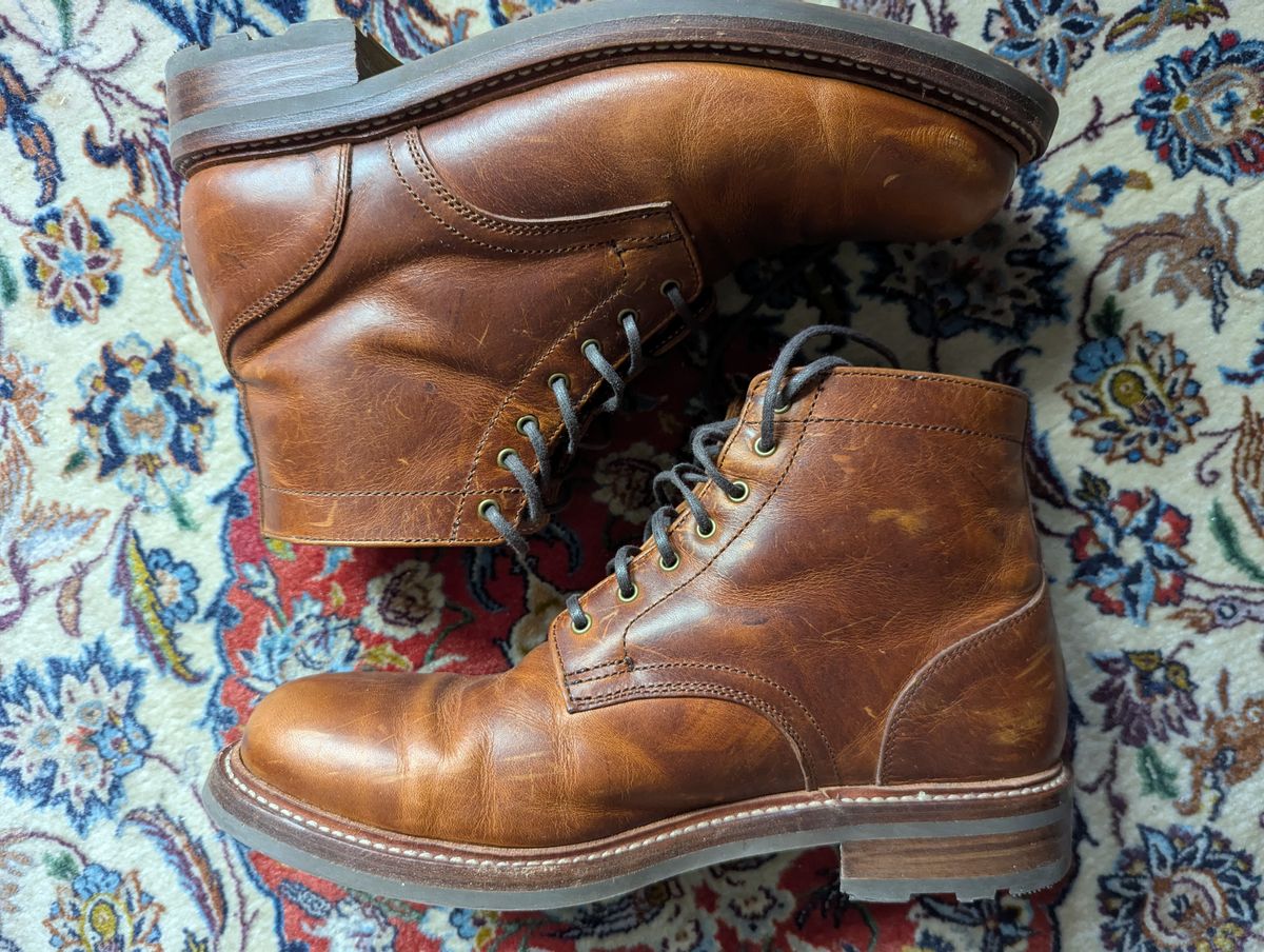 Photo by pilechko on November 3, 2025 of the Caswell Boot Company Lisbon in C.F. Stead Caramel Classic Oiled Shoulder.