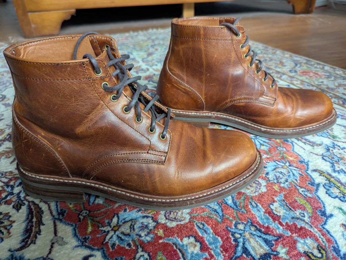 Photo by pilechko on November 3, 2025 of the Caswell Boot Company Lisbon in C.F. Stead Caramel Classic Oiled Shoulder.