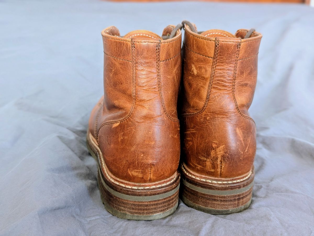 Photo by pilechko on December 1, 2025 of the Caswell Boot Company Lisbon in C.F. Stead Caramel Classic Oiled Shoulder.