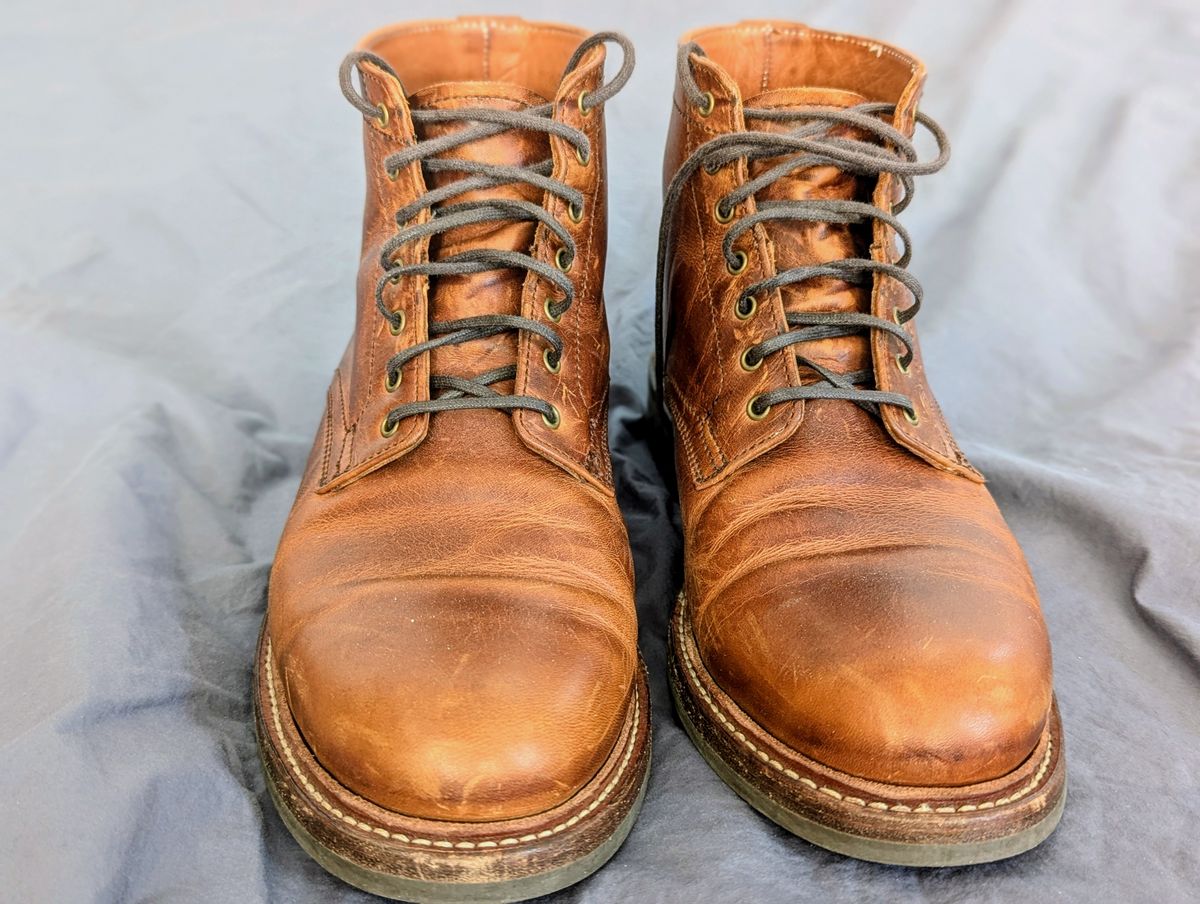 Photo by pilechko on December 1, 2025 of the Caswell Boot Company Lisbon in C.F. Stead Caramel Classic Oiled Shoulder.